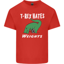T-Rex Hates Weights Funny Gym Training Top Mens Cotton T-Shirt Tee Top Red
