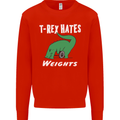 T-Rex Hates Weights Funny Gym Training Top Mens Sweatshirt Jumper Bright Red