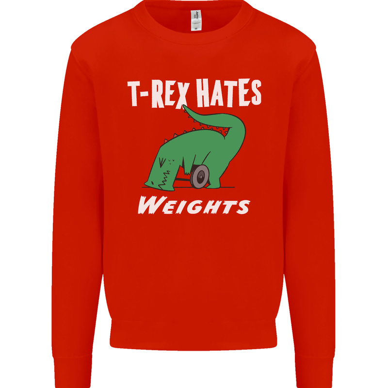 T-Rex Hates Weights Funny Gym Training Top Mens Sweatshirt Jumper Bright Red