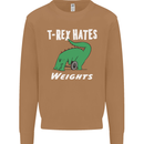 T-Rex Hates Weights Funny Gym Training Top Mens Sweatshirt Jumper Caramel Latte