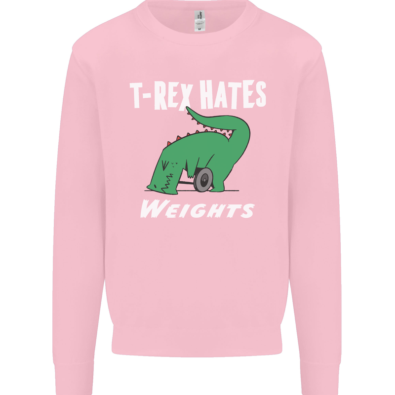 T-Rex Hates Weights Funny Gym Training Top Mens Sweatshirt Jumper Light Pink