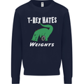 T-Rex Hates Weights Funny Gym Training Top Mens Sweatshirt Jumper Navy Blue