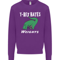 T-Rex Hates Weights Funny Gym Training Top Mens Sweatshirt Jumper Purple