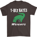 T-Rex Hates Weights Funny Gym Training Top Mens T-Shirt Cotton Gildan Dark Chocolate