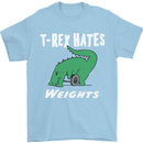 T-Rex Hates Weights Funny Gym Training Top Mens T-Shirt Cotton Gildan Light Blue