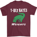 T-Rex Hates Weights Funny Gym Training Top Mens T-Shirt Cotton Gildan Maroon