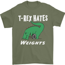 T-Rex Hates Weights Funny Gym Training Top Mens T-Shirt Cotton Gildan Military Green