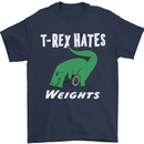 T-Rex Hates Weights Funny Gym Training Top Mens T-Shirt Cotton Gildan Navy Blue