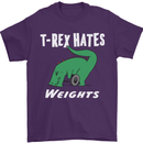 T-Rex Hates Weights Funny Gym Training Top Mens T-Shirt Cotton Gildan Purple