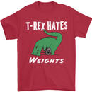 T-Rex Hates Weights Funny Gym Training Top Mens T-Shirt Cotton Gildan Red