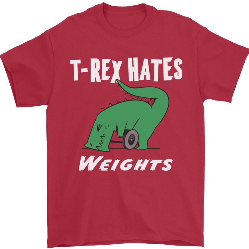 T-Rex Hates Weights Funny Gym Training Top Mens T-Shirt Cotton Gildan Red