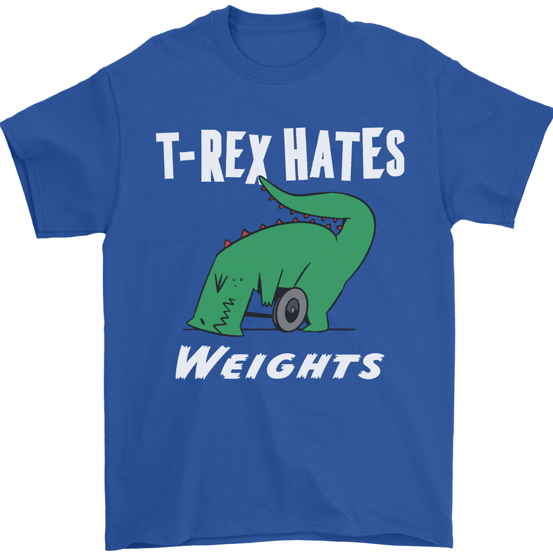 T-Rex Hates Weights Funny Gym Training Top Mens T-Shirt Cotton Gildan Royal Blue