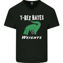 T-Rex Hates Weights Funny Gym Training Top Mens V-Neck Cotton T-Shirt Black