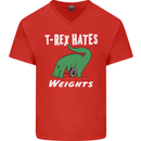 T-Rex Hates Weights Funny Gym Training Top Mens V-Neck Cotton T-Shirt Red