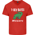 T-Rex Hates Weights Funny Gym Training Top Mens V-Neck Cotton T-Shirt Red