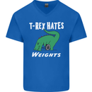 T-Rex Hates Weights Funny Gym Training Top Mens V-Neck Cotton T-Shirt Royal Blue