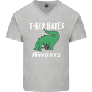 T-Rex Hates Weights Funny Gym Training Top Mens V-Neck Cotton T-Shirt Sports Grey