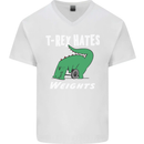 T-Rex Hates Weights Funny Gym Training Top Mens V-Neck Cotton T-Shirt White
