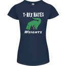 T-Rex Hates Weights Funny Gym Training Top Womens Petite Cut T-Shirt Navy Blue