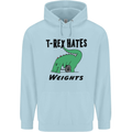 T-Rex Hates Weights Funny Gym Workout Childrens Kids Hoodie Light Blue