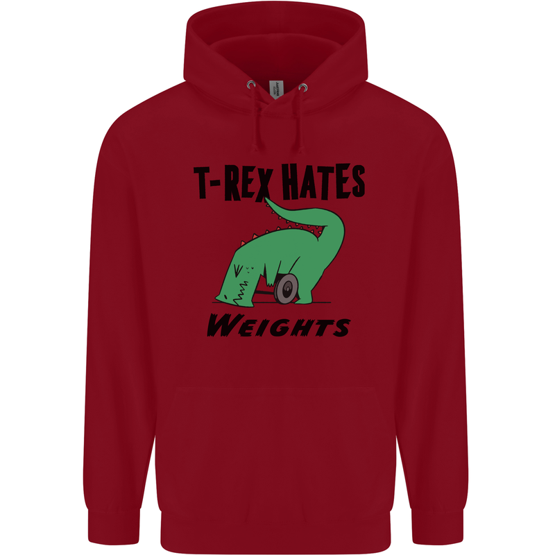 T-Rex Hates Weights Funny Gym Workout Childrens Kids Hoodie Red