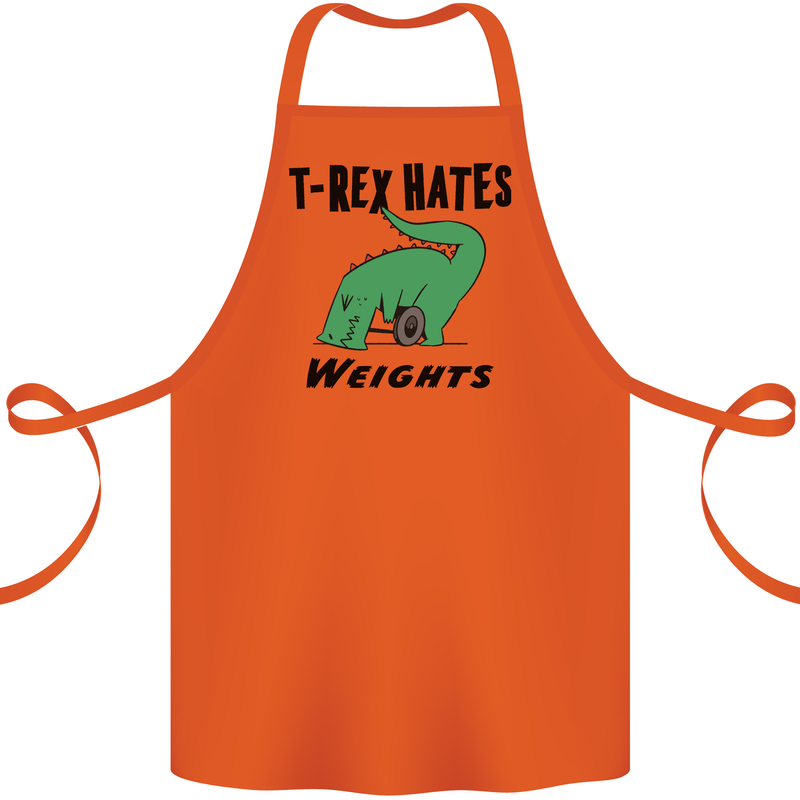 T-Rex Hates Weights Funny Gym Workout Cotton Apron 100% Organic Orange