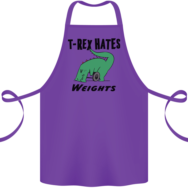T-Rex Hates Weights Funny Gym Workout Cotton Apron 100% Organic Purple