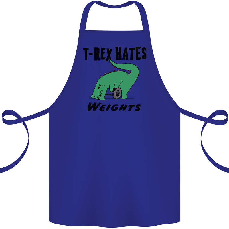 T-Rex Hates Weights Funny Gym Workout Cotton Apron 100% Organic Royal Blue