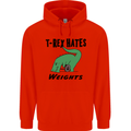 T-Rex Hates Weights Funny Gym Workout Mens 80% Cotton Hoodie Bright Red