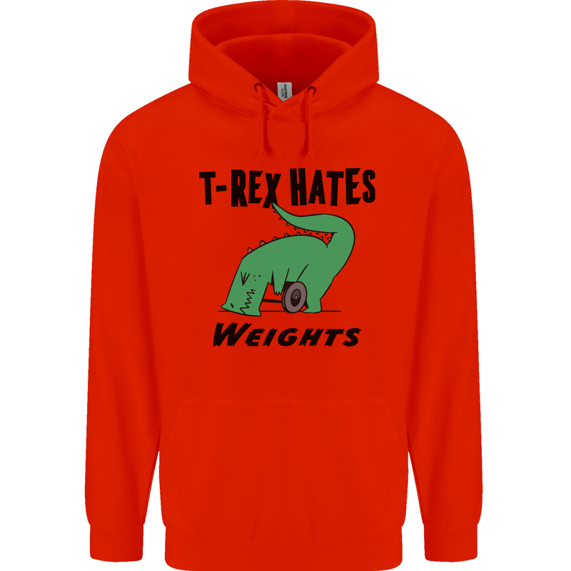 T-Rex Hates Weights Funny Gym Workout Mens 80% Cotton Hoodie Bright Red