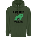 T-Rex Hates Weights Funny Gym Workout Mens 80% Cotton Hoodie Forest Green