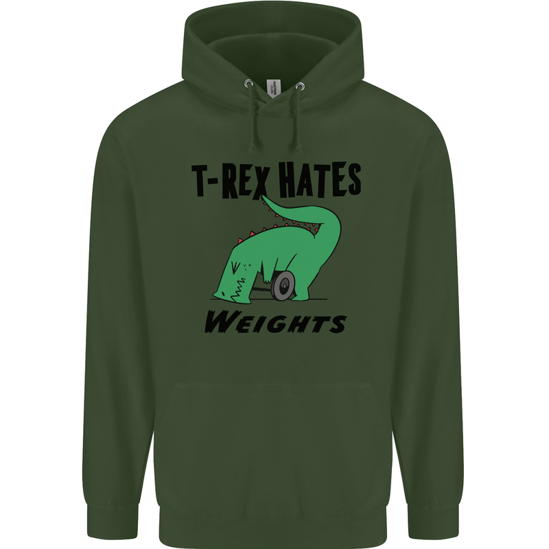 T-Rex Hates Weights Funny Gym Workout Mens 80% Cotton Hoodie Forest Green