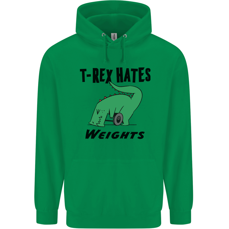 T-Rex Hates Weights Funny Gym Workout Mens 80% Cotton Hoodie Irish Green