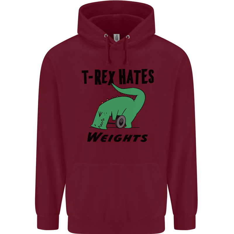 T-Rex Hates Weights Funny Gym Workout Mens 80% Cotton Hoodie Maroon