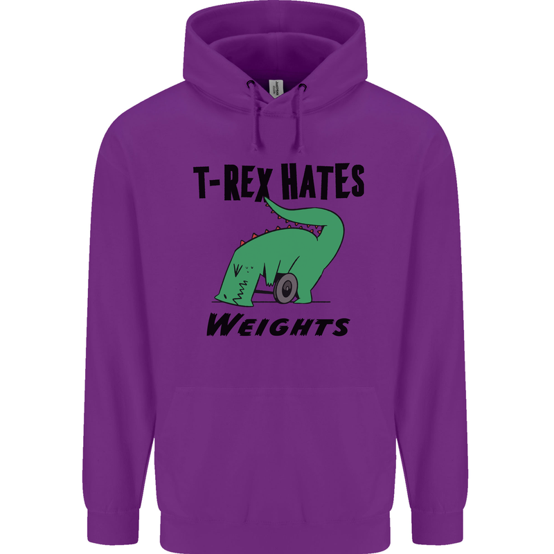 T-Rex Hates Weights Funny Gym Workout Mens 80% Cotton Hoodie Purple