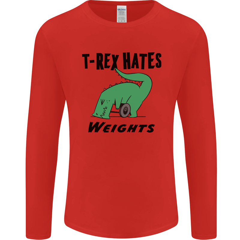 T-Rex Hates Weights Funny Gym Workout Mens Long Sleeve T-Shirt Red