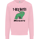T-Rex Hates Weights Funny Gym Workout Mens Sweatshirt Jumper Light Pink