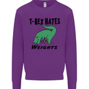 T-Rex Hates Weights Funny Gym Workout Mens Sweatshirt Jumper Purple