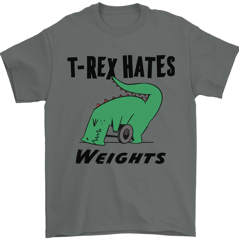 T-Rex Hates Weights Funny Gym Workout Mens T-Shirt Cotton Gildan Charcoal