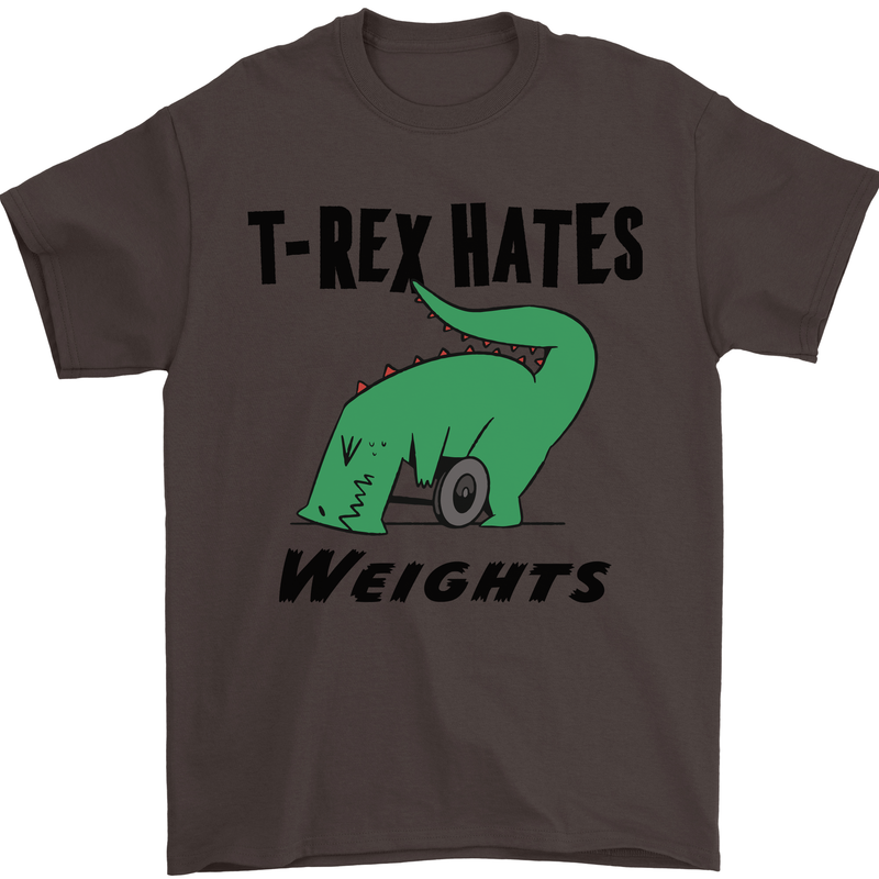T-Rex Hates Weights Funny Gym Workout Mens T-Shirt Cotton Gildan Dark Chocolate
