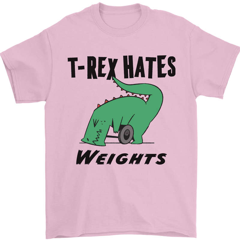T-Rex Hates Weights Funny Gym Workout Mens T-Shirt Cotton Gildan Light Pink