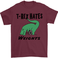 T-Rex Hates Weights Funny Gym Workout Mens T-Shirt Cotton Gildan Maroon