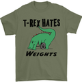 T-Rex Hates Weights Funny Gym Workout Mens T-Shirt Cotton Gildan Military Green