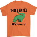 T-Rex Hates Weights Funny Gym Workout Mens T-Shirt Cotton Gildan Orange