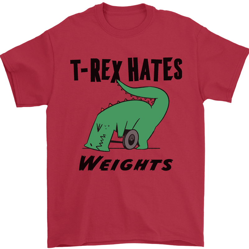 T-Rex Hates Weights Funny Gym Workout Mens T-Shirt Cotton Gildan Red