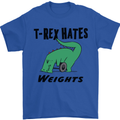 T-Rex Hates Weights Funny Gym Workout Mens T-Shirt Cotton Gildan Royal Blue