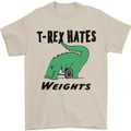 T-Rex Hates Weights Funny Gym Workout Mens T-Shirt Cotton Gildan Sand