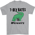 T-Rex Hates Weights Funny Gym Workout Mens T-Shirt Cotton Gildan Sports Grey