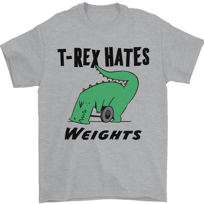 T-Rex Hates Weights Funny Gym Workout Mens T-Shirt Cotton Gildan Sports Grey