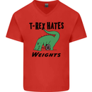 T-Rex Hates Weights Funny Gym Workout Mens V-Neck Cotton T-Shirt Red